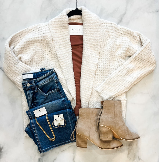 Deanna Waffle Marshmallow Cocoon Cardi
