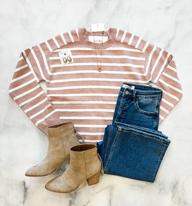 Quinn Dusty Pink Striped Sweater