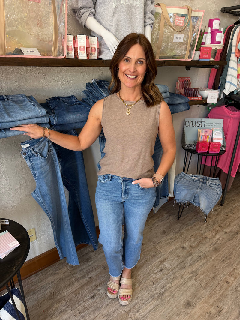 Britt High Rise Raw Hem Slim Wide Leg Jeans
