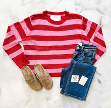 Load image into Gallery viewer, Riley Pink &amp; Red Striped Sweater