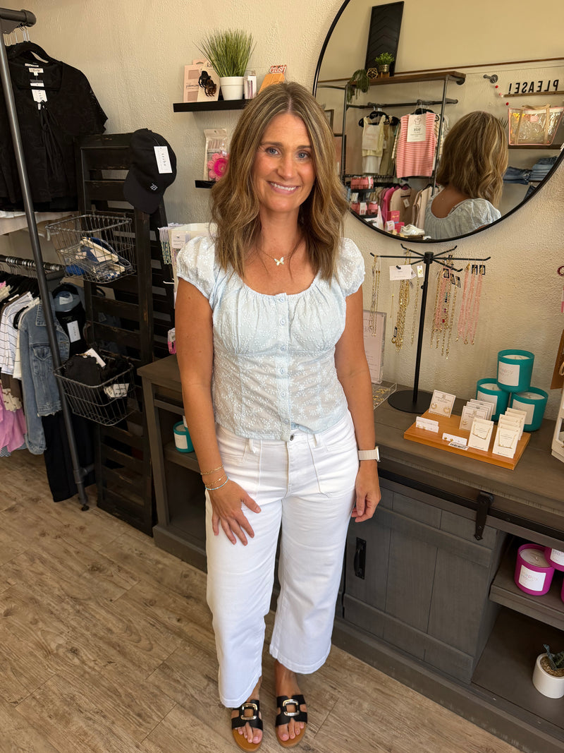 Kennedy Eyelet Button Front Top