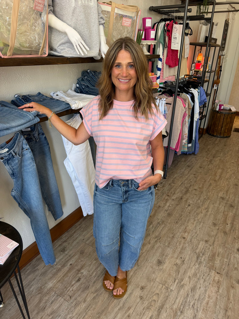 Cassie Striped Cap Sleeve Relaxed Fit Top