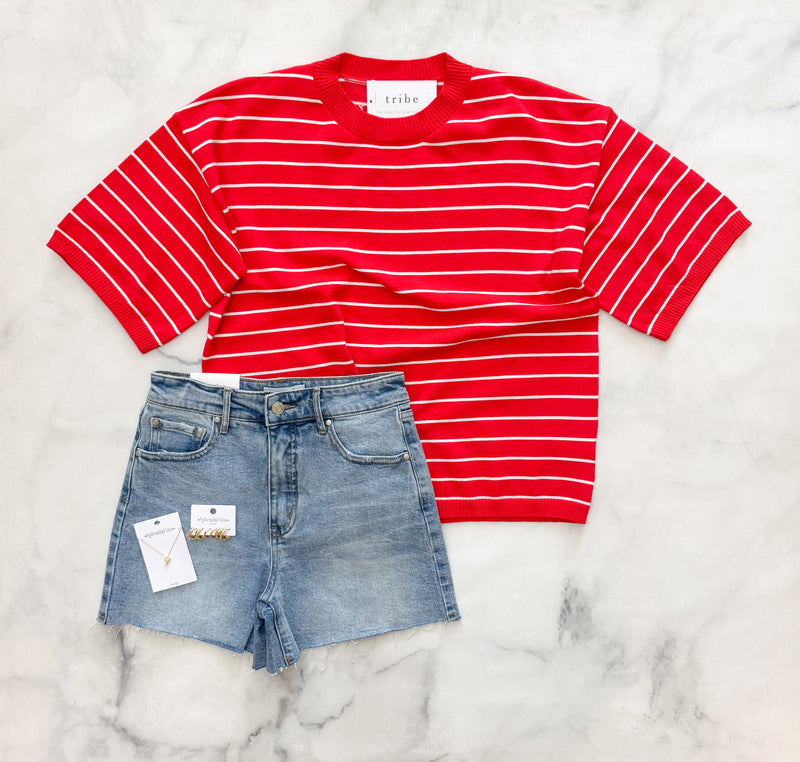 Reece Red Oversized Striped Knit Top