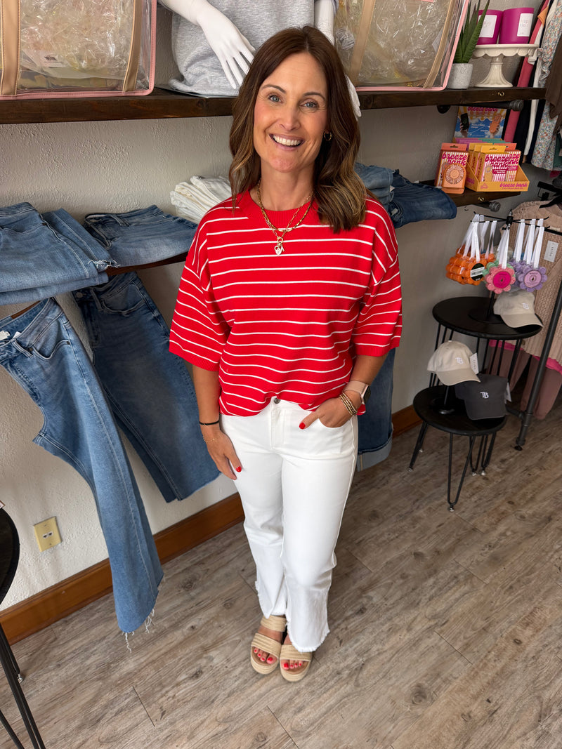 Reece Red Oversized Striped Knit Top