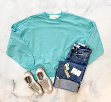 Load image into Gallery viewer, Paisley Turquoise Ribbed Crew Neck Sweatshirt