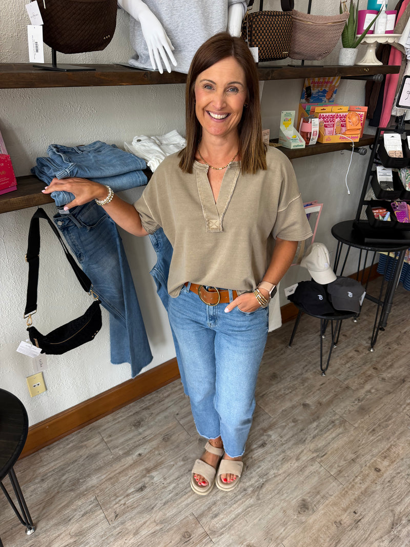 Kristie Split Neck Short Sleeve Top