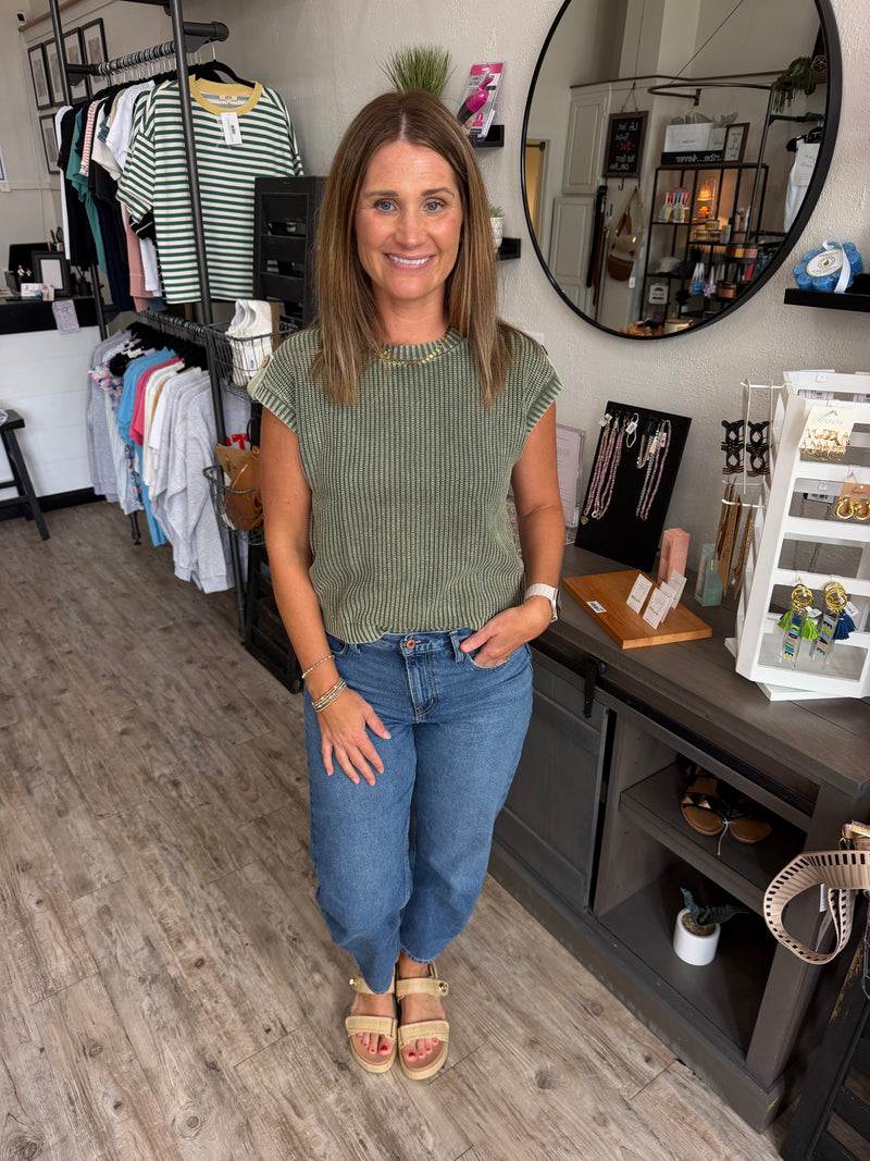 Lily Acid Washed Tab Sleeve Top