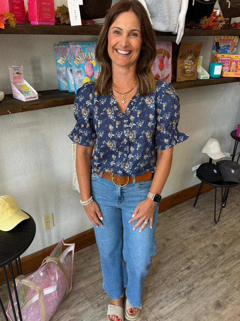Tricia Floral Navy Top