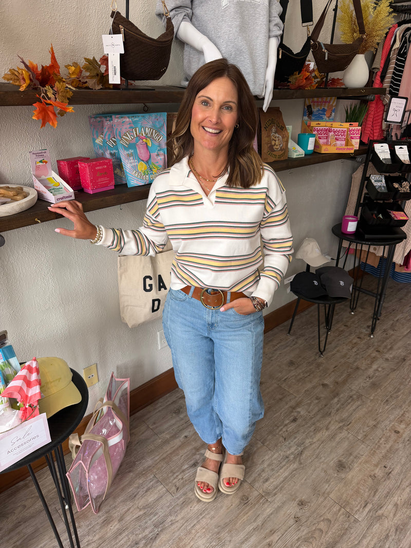 Everly Polo Triple Striped Sweater