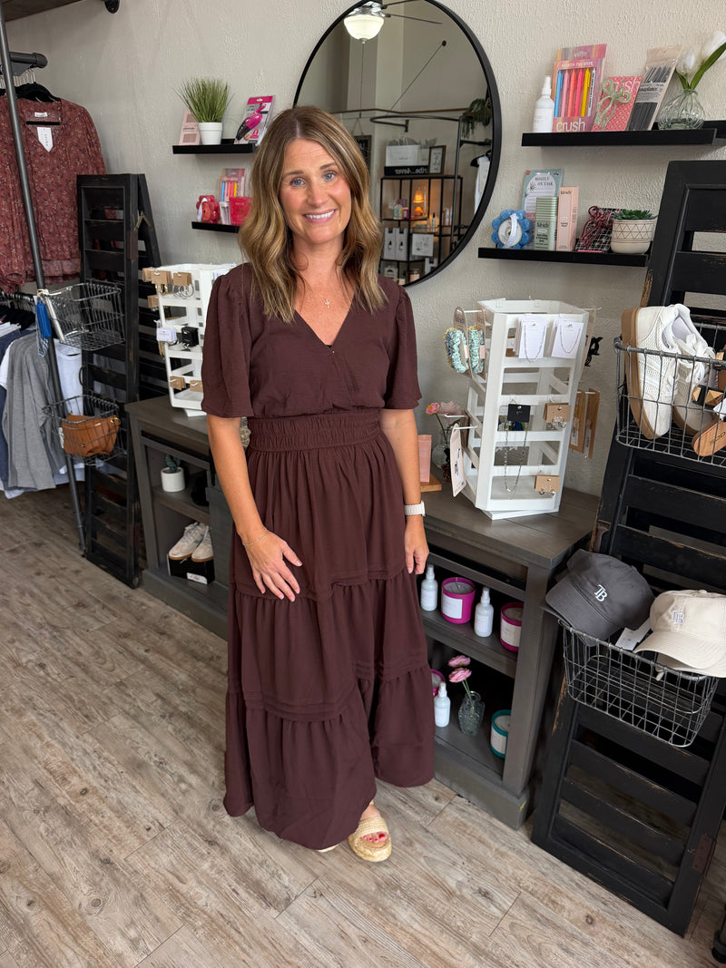 Carey Dark Brown Ruffle Dress