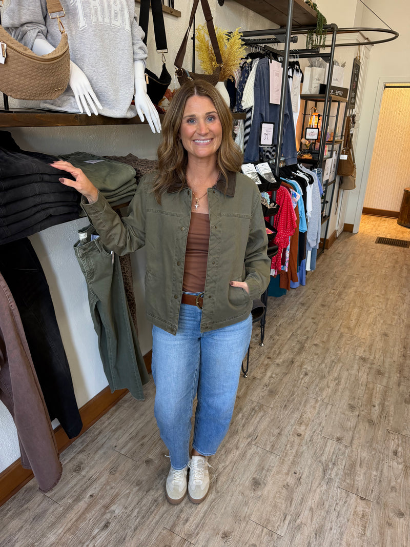 Mila Olive/Washed Leather Barn Jacket