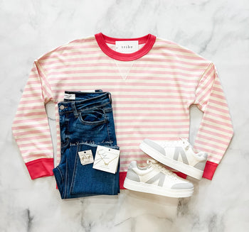 Chloe Pink/Ivory Striped Pullover