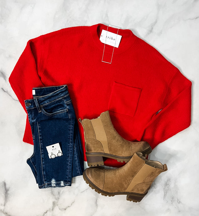 Carly Red Crew Neck Sweater