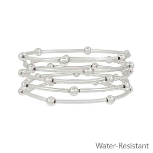 Ava Set of 5 Silver Beaded Stretch Bracelets