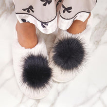 Load image into Gallery viewer, Bella Ivory/Black Plush Slippers