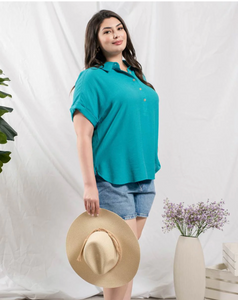 Noel Kelly Green Button Down Woven Top