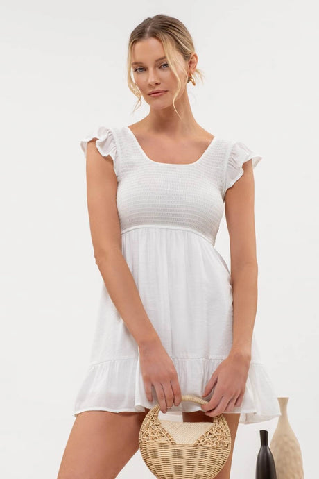 Daphne White Ruffle Sleeve Dress
