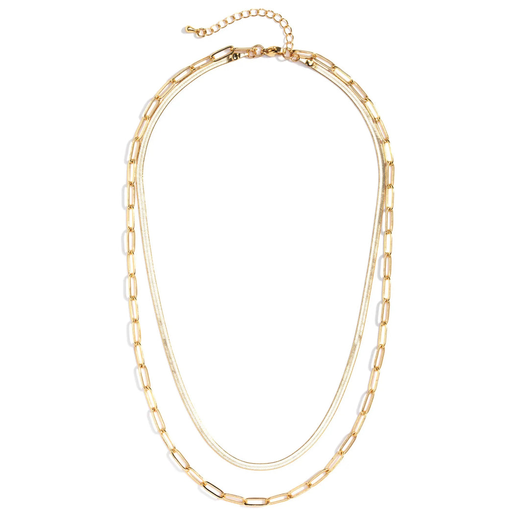 Meg Layered Herringbone + Link Necklace