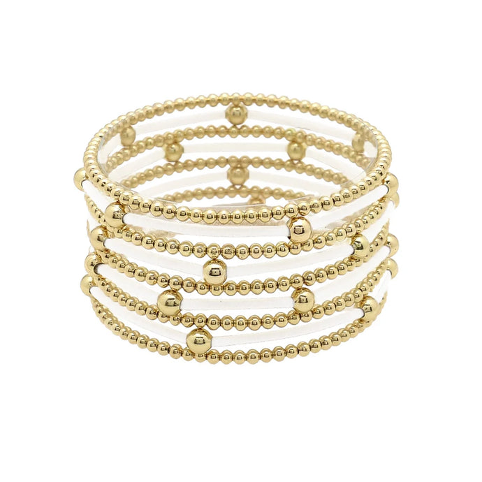 Abi Gold Beaded/White Band Bracelet Set