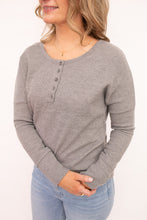 Load image into Gallery viewer, Amber Grey Waffle Knit Henley Top