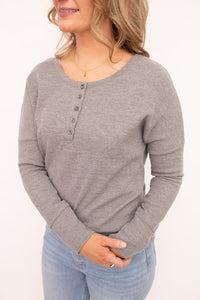 Amber Grey Waffle Knit Henley Top