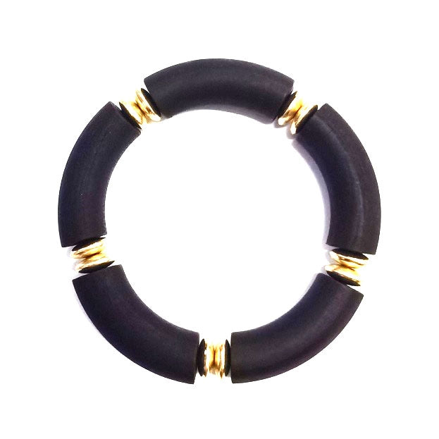 Black Wood and Gold Bamboo Style Stretch Bracelet