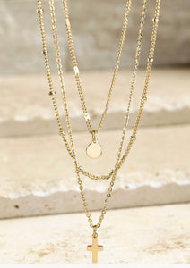 Layered Cross + Circle Charm Necklace